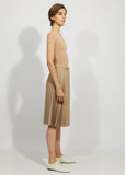 Pleated Polyester Cupro Chambray Twill Skirt