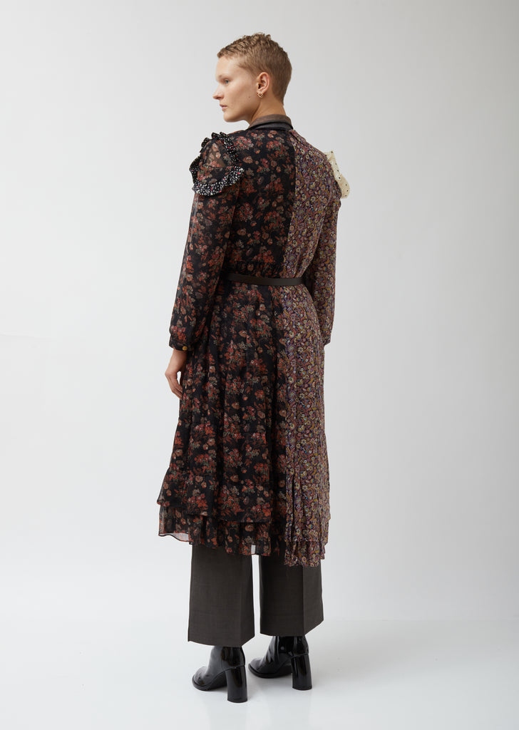 Wool Sharkskin x Flower Pattern Dress