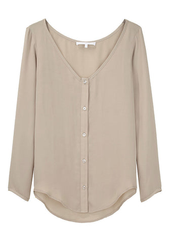Scoop Neck Button Blouse