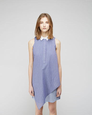 Patch Stripe Sleeveless Shirtdress