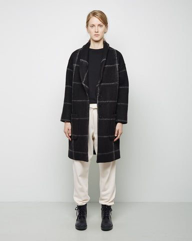 Windowpane Blanket Wool Shawl Collar Coat