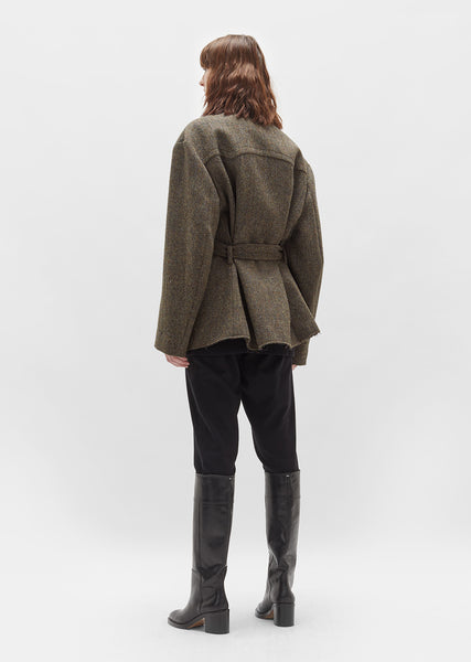 Herringbone Felt Belted Jacket by Maison Margiela- La Garçonne 
