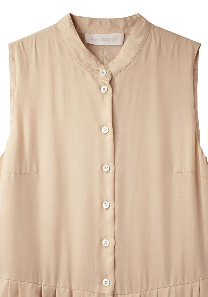 Sleeveless Satin Shirtdress