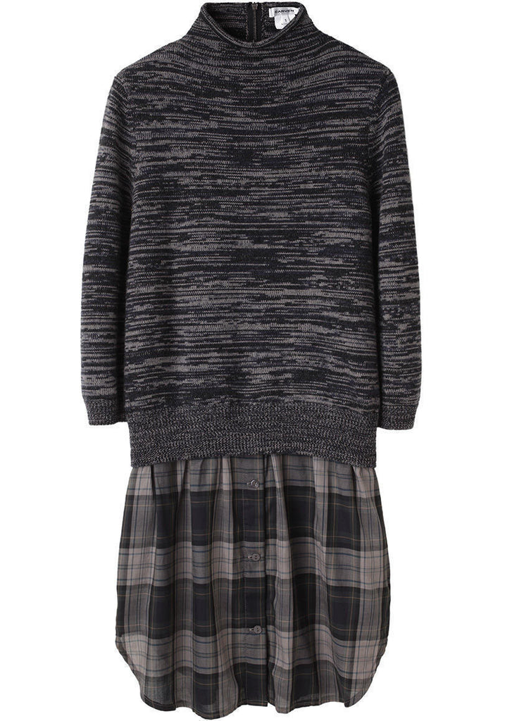 Mock Neck Bi-Fabric Dress