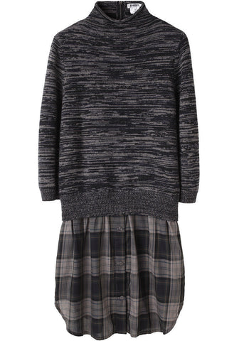 Mock Neck Bi-Fabric Dress