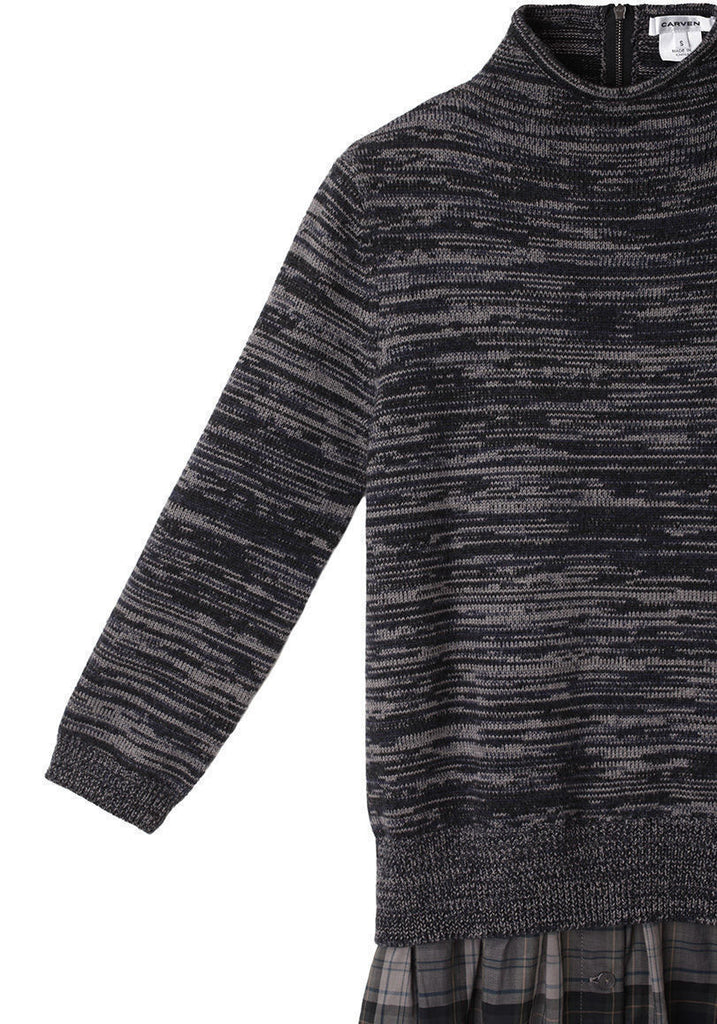 Mock Neck Bi-Fabric Dress