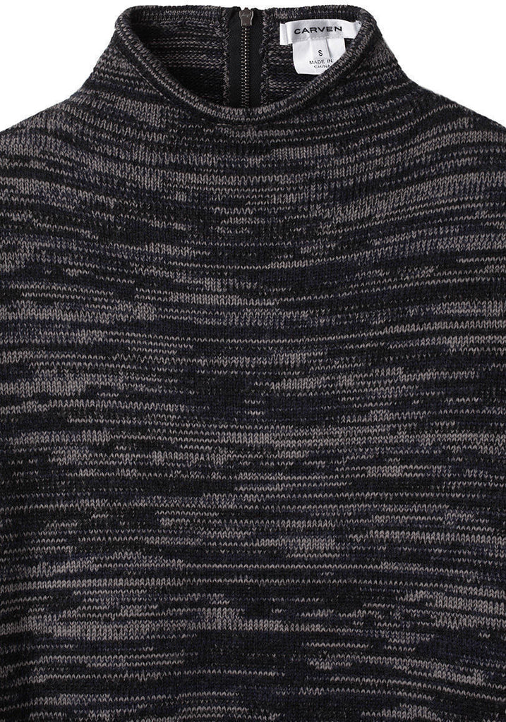 Mock Neck Bi-Fabric Dress