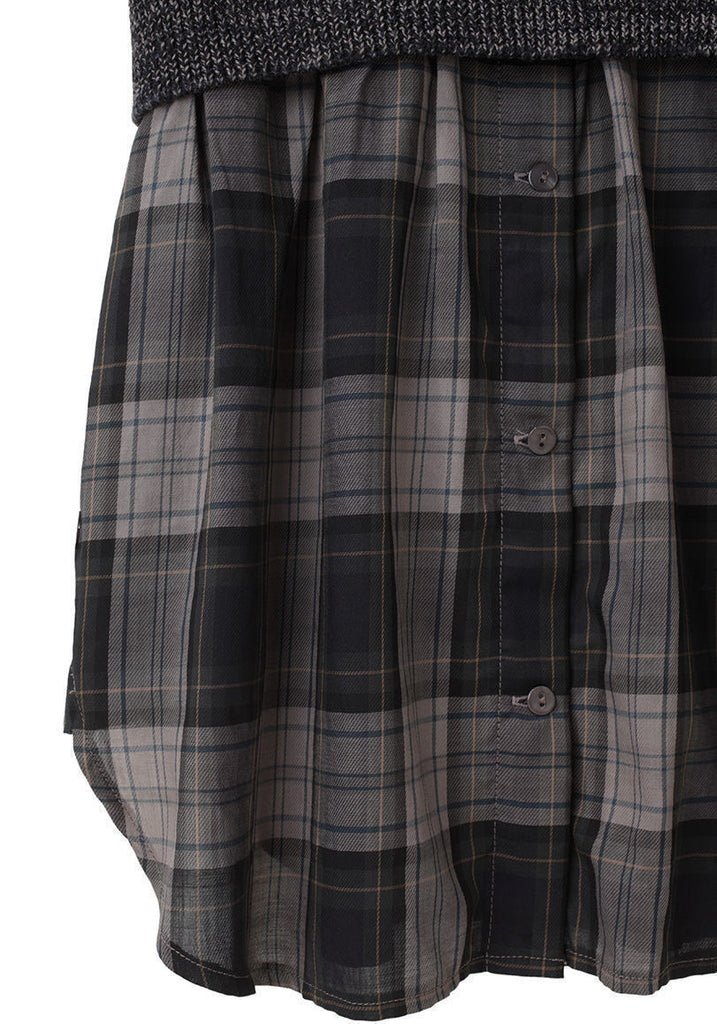 Mock Neck Bi-Fabric Dress