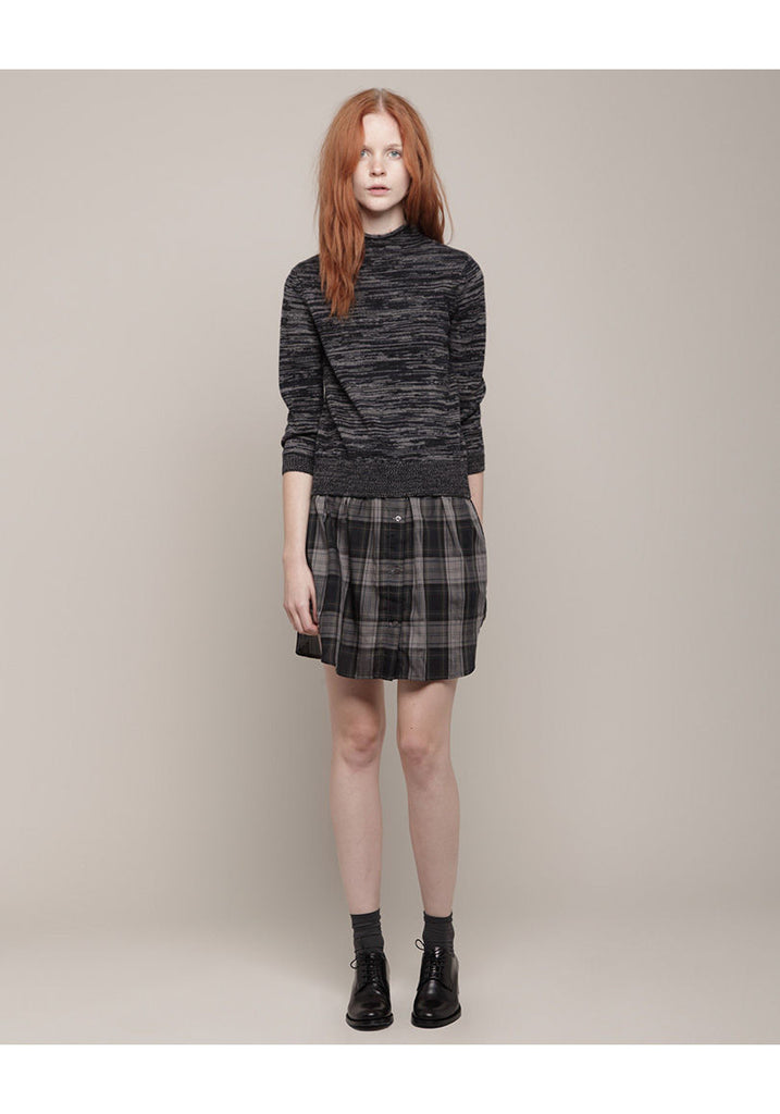 Mock Neck Bi-Fabric Dress