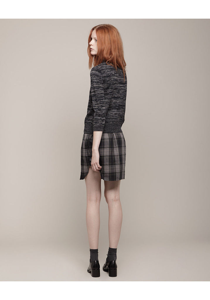 Mock Neck Bi-Fabric Dress