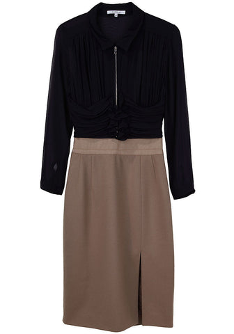 Wool & Chiffon Draped Dress