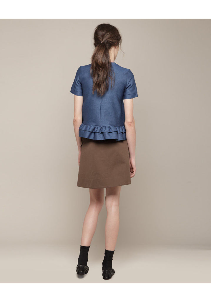 Charles Ruffle Denim Top