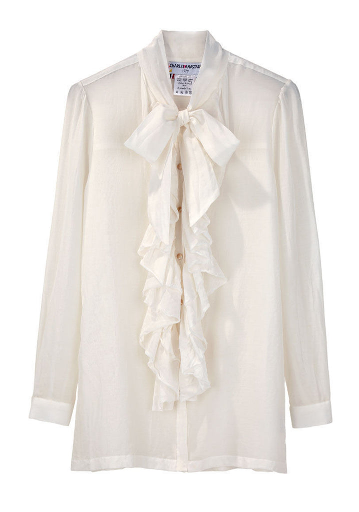 Long Sleeved Tie Neck Blouse