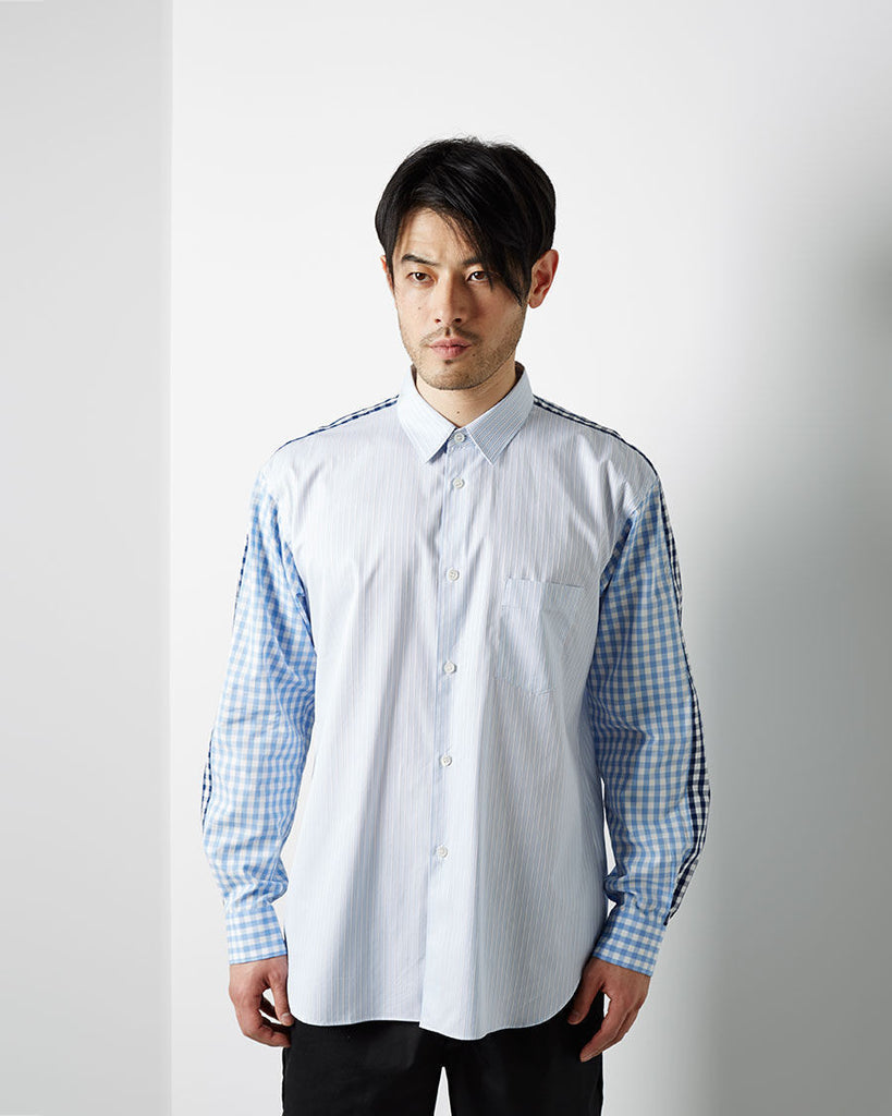 Gingham Sleeve Striped Shirt