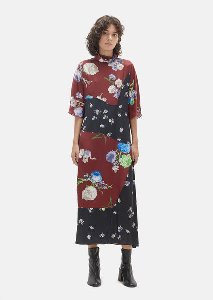 Dilona Flower Print Dress - FR 34 / Big Flower Burgundy