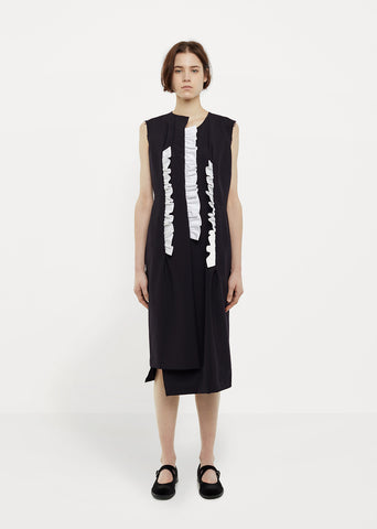 Tropical Wool Ruffle Sleeveless Dress