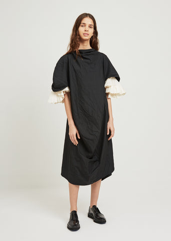 Ruffle Sleeve Twill Dress
