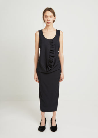 Wool Gabardine Ruffle Dress