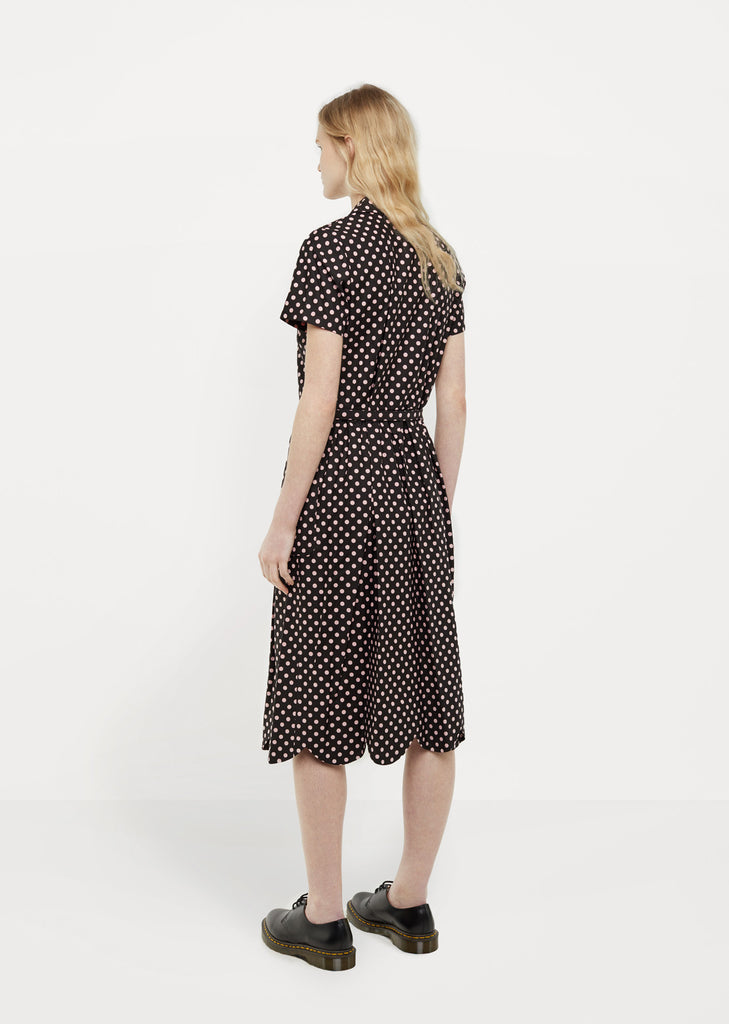 Cotton Satin Dot Print Shirtdress