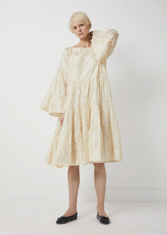 Silk Long Sleeve Tiered Dress