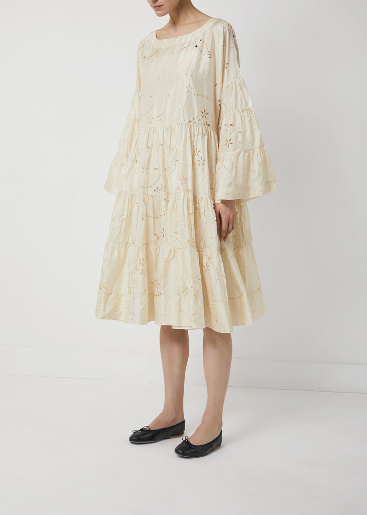 Silk Long Sleeve Tiered Dress