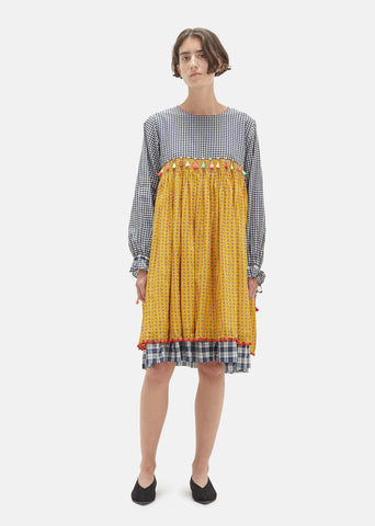 Checkered Tassel Yoke Dress