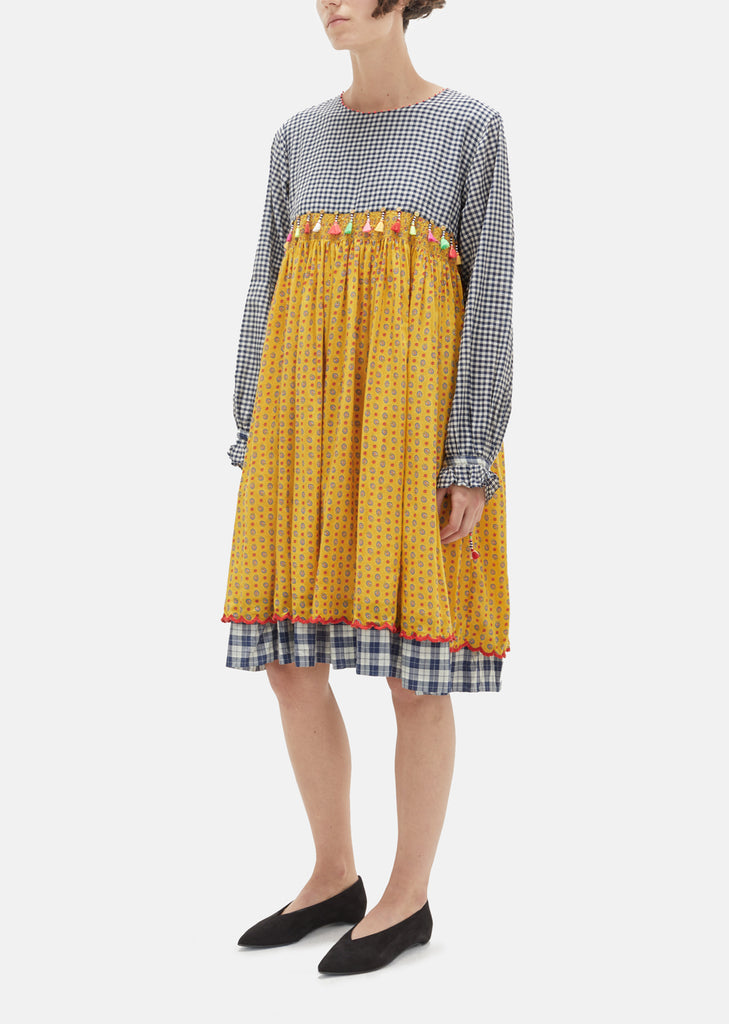 Checkered Tassel Yoke Dress