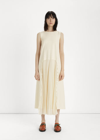Stretch Wool & Pleated Chiffon Dress