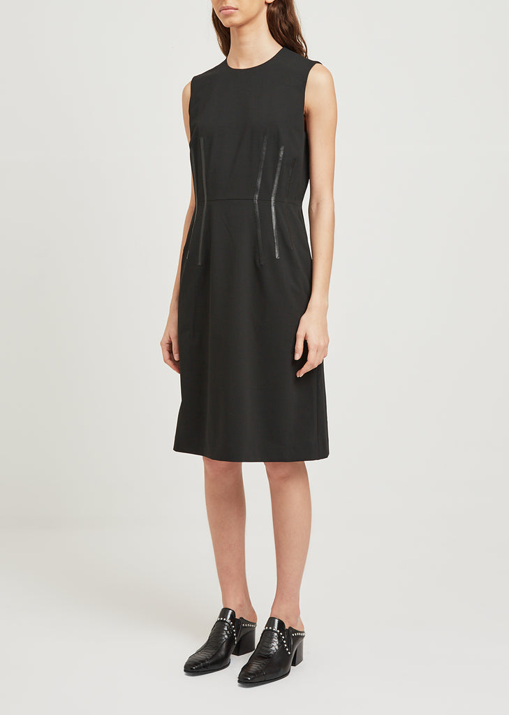 Twill Dress with Synthetic Leather Detail
