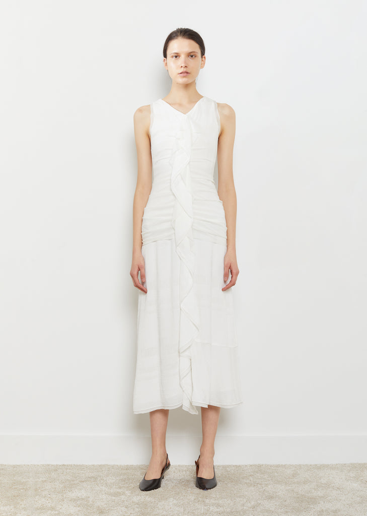 Ruffle Cloque Stripe Crepe Dress