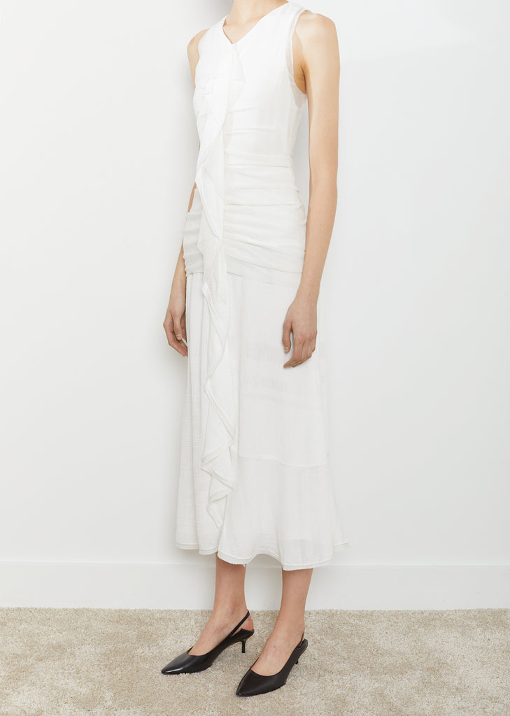 Ruffle Cloque Stripe Crepe Dress