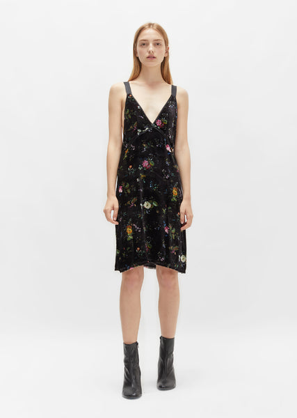 Velvet Floral Slip Dress - X-Small / Black Floral