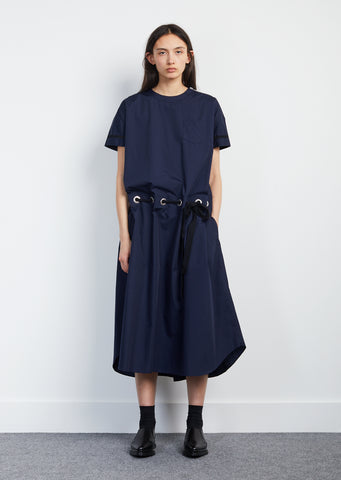 Cotton Poplin Grosgrain Belted Dress