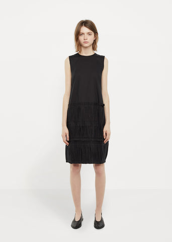 Pleated Applique Cotton Popeline Dress