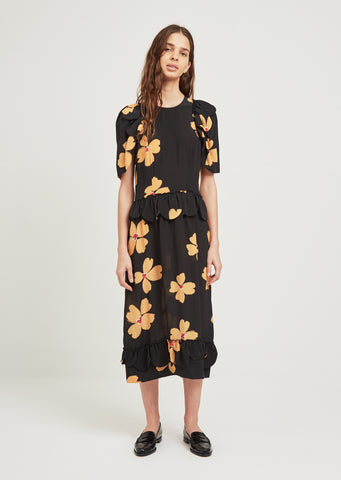 Scallop Trim Floral Dress