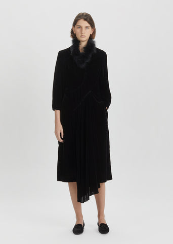 Marabou Trimmed Velvet Dress