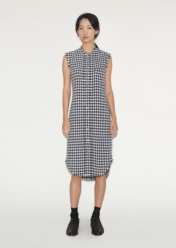 Frayed Sleeveless Shirtdress