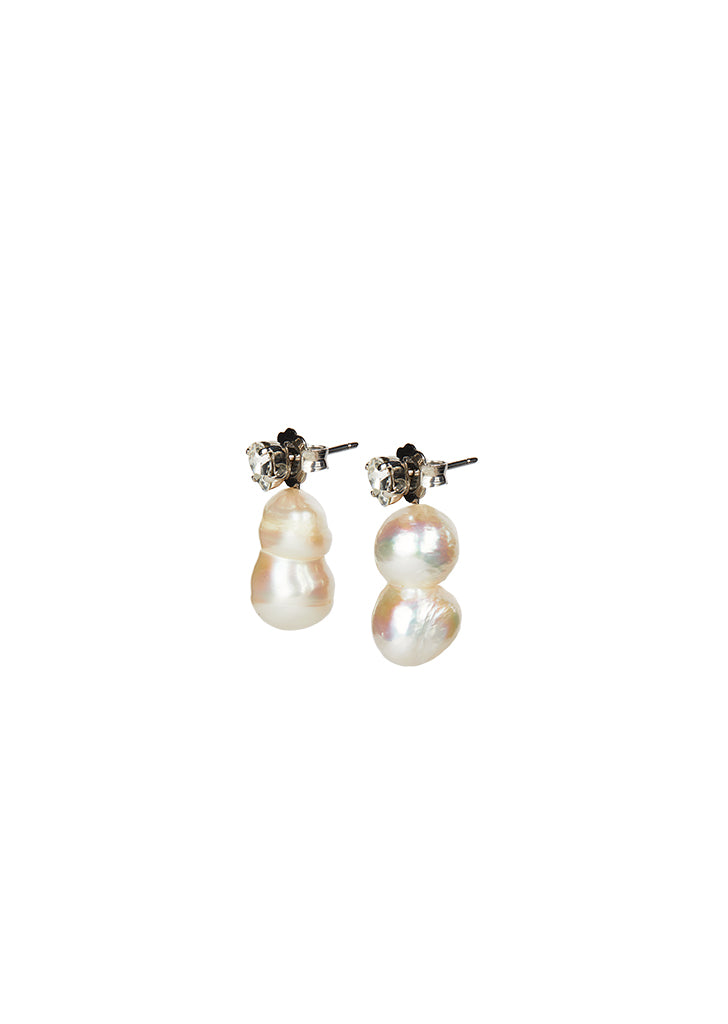 Mini Double Pearl & Crystal Earring
