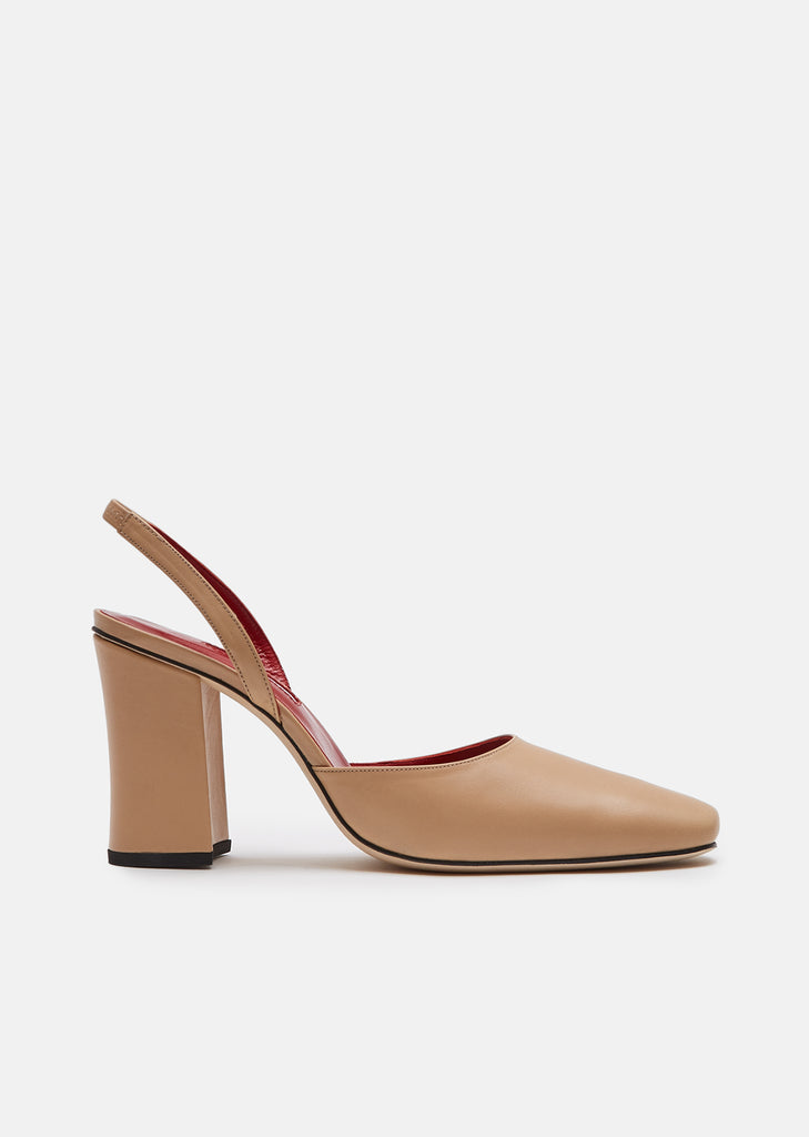 Beige Leather Slingback Pumps