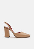 Beige Leather Slingback Pumps