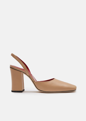 Beige Leather Slingback Pumps