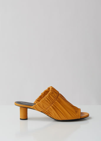 Shirred Leather Heeled Mules