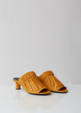 Shirred Leather Heeled Mules