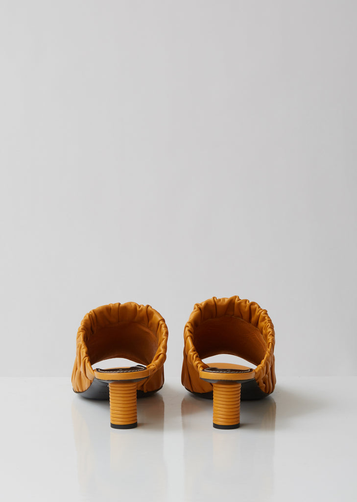 Shirred Leather Heeled Mules