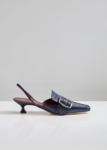 Rea Matte Patent Croco Buckle Sling Mule