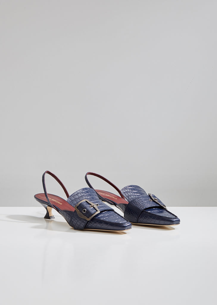 Rea Matte Patent Croco Buckle Sling Mule