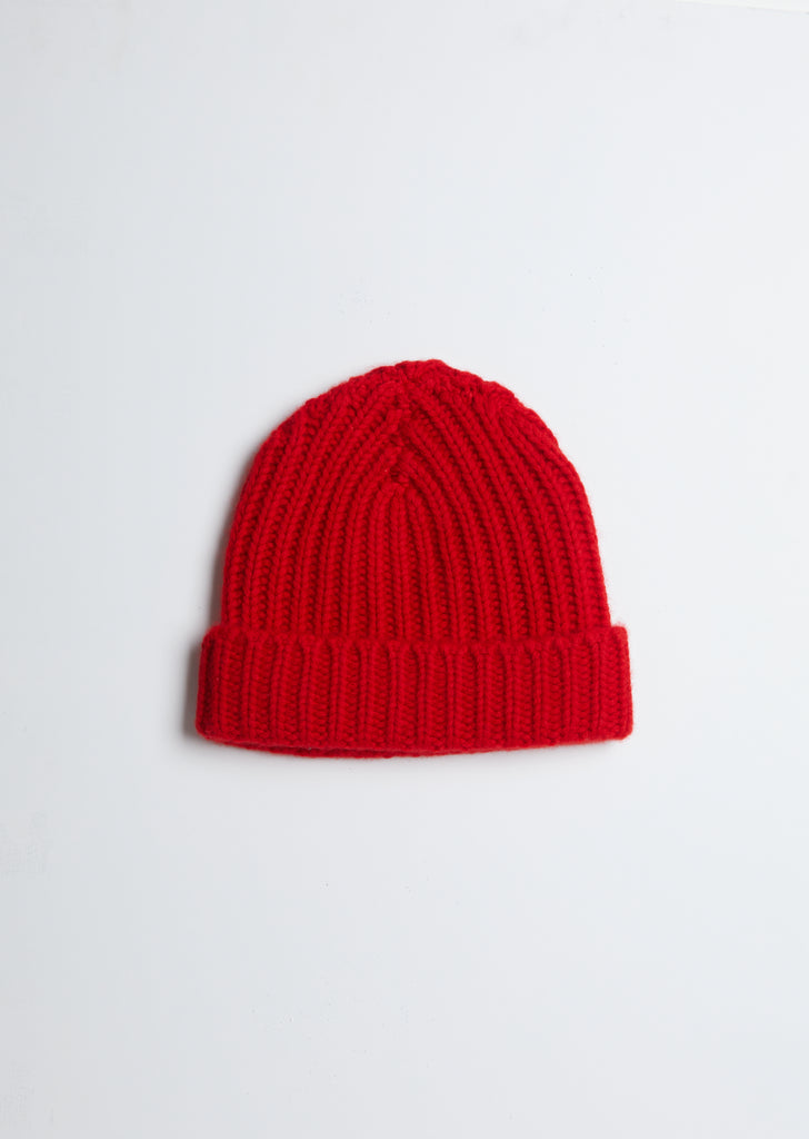 Cashmere Ribbed Beanie —Red
