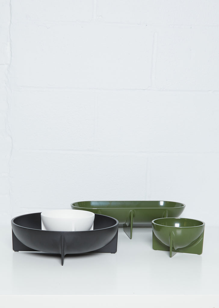 Small Round Standing Bowl — Dark Green