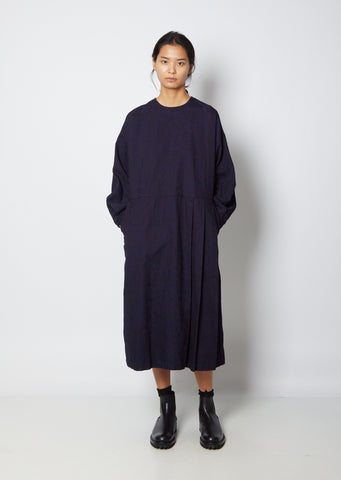 Indigo Jaquard Tuck Pullover Dress