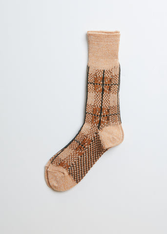 Square Check Socks — Beige